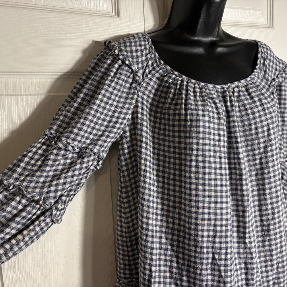 Max Studio Tiered Dress Women S Blue White Gingham Check Long Sleeve Cottagecore - Picture 2 of 10